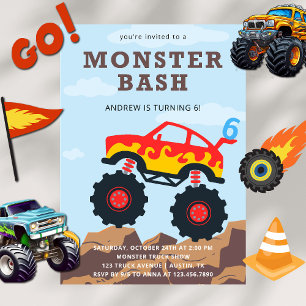 Monster Truck Boy Birthday Party Invitation