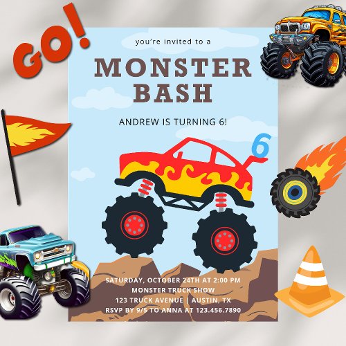 Monster Truck Boy Birthday Party Invitation