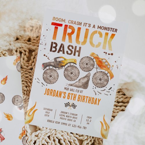 Monster Truck Boy Birthday Party Invitation