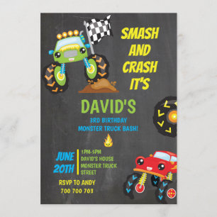 Monster Truck Boy Birthday Party Smash Crash Invitation