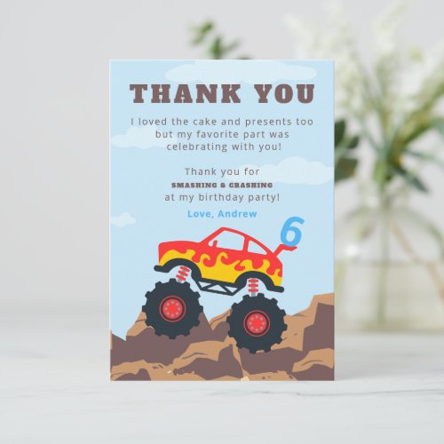 Monster Truck Boy Birthday Party Thank You Card