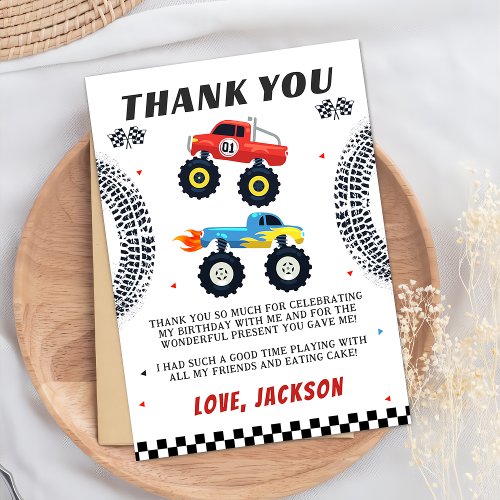 Monster Truck Boy Birthday Thank You Card