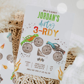 Monster Truck Boy Dirty 3-rdy 3rd Birthday Party Invitation