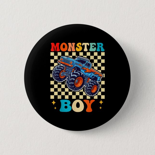 Monster Truck Boy Family Matching Monster Trucks B Button (Front)