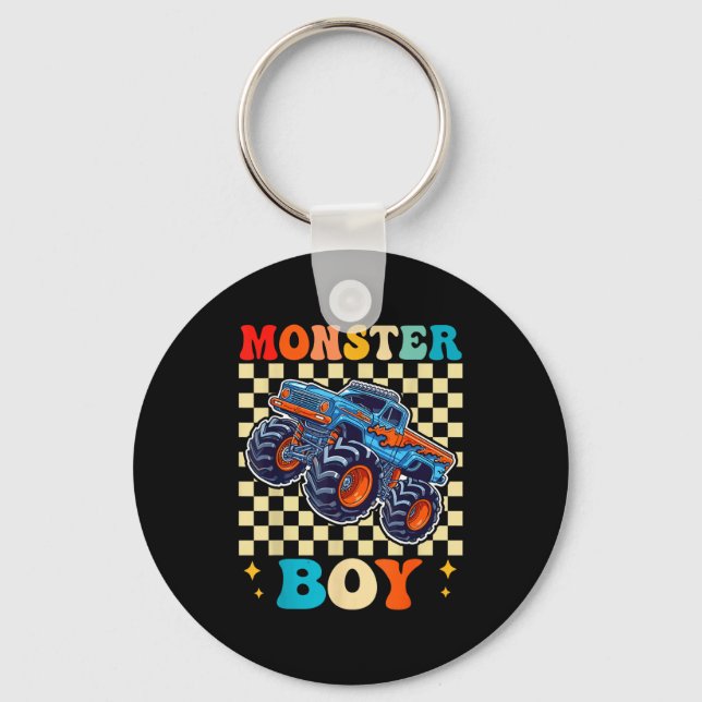 Monster Truck Boy Family Matching Monster Trucks B Keychain (Front)
