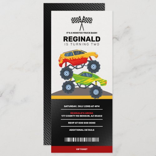 Monster Truck Boy Racing Birthday Jam Ticket Invitation