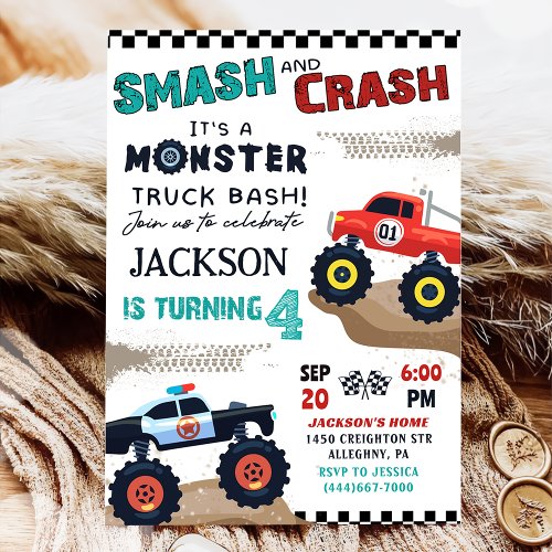 Monster Truck Boy Racing Birthday Party Invitation