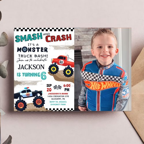 Monster Truck Boy Racing Birthday Photo Invitation