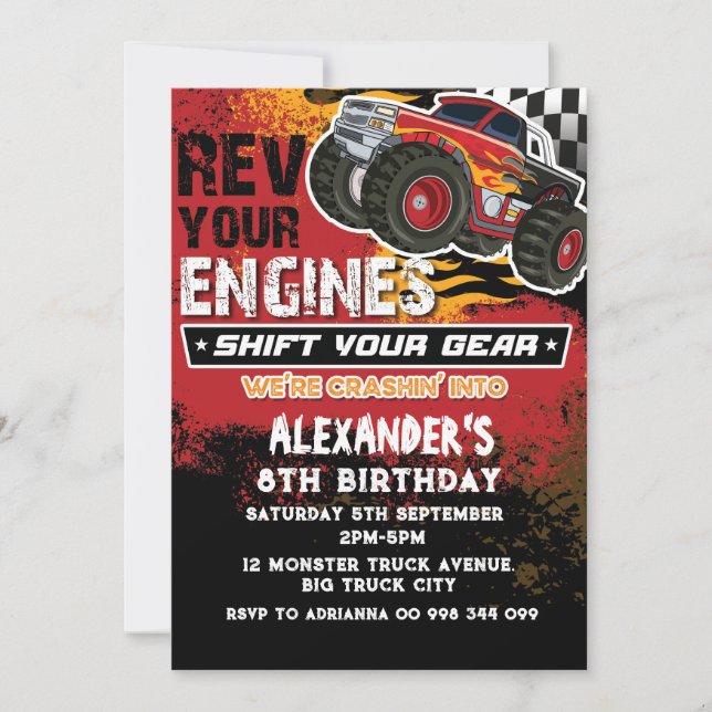 Monster Truck Boy Red Invitation (Front)