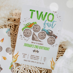 Monster Truck Boy Two Fast 2nd Birthday Party Invitation
