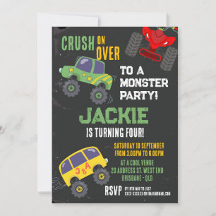 Monster truck Boys birthday invitation