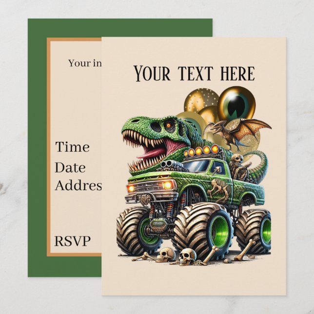 monster truck boys Birthday party customizable  Invitation (Front/Back)