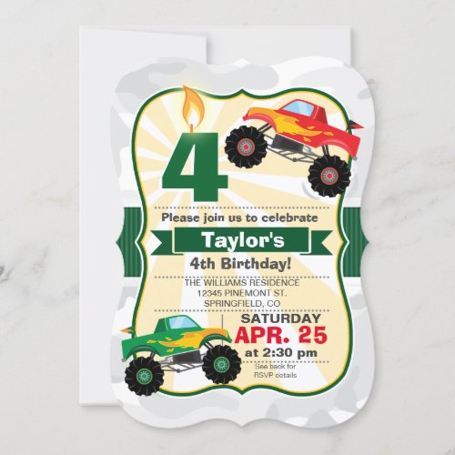 Monster Truck Boys Birthday Party Invitation