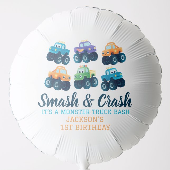 Monster Truck Boys First Birthday Balloon (Front)