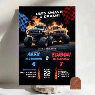 Monster Truck Boys Joint Birthday Invitation