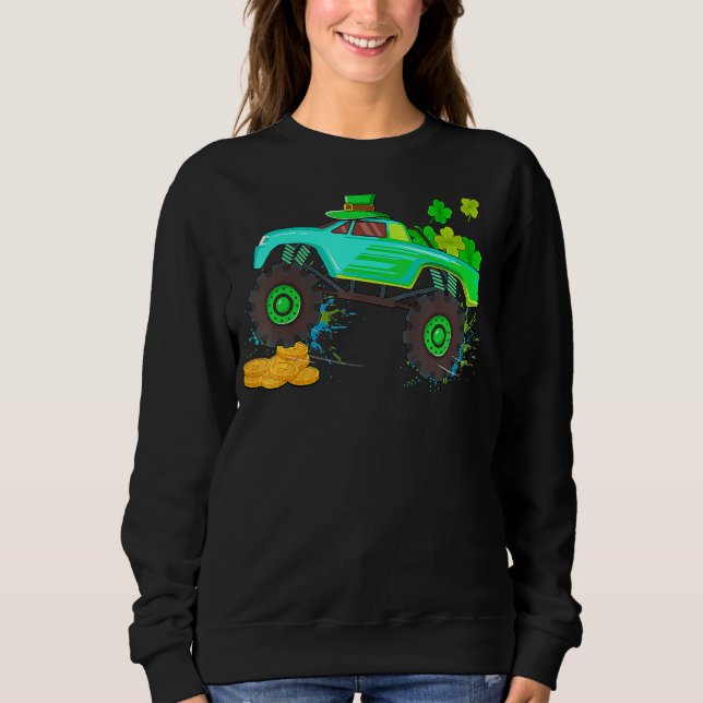 Monster Truck Boys Toodles Kids Shamrock St Patric Sweatshirt (Front)