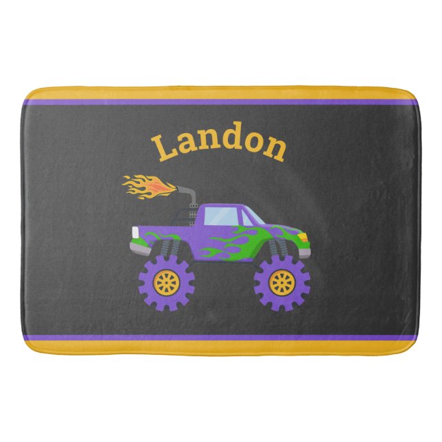 Monster Truck Budget Personalized Name Kids Bath Mat (Front)