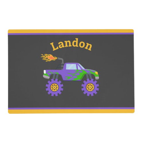Monster Truck Budget Personalized Name Kids Placem Placemat