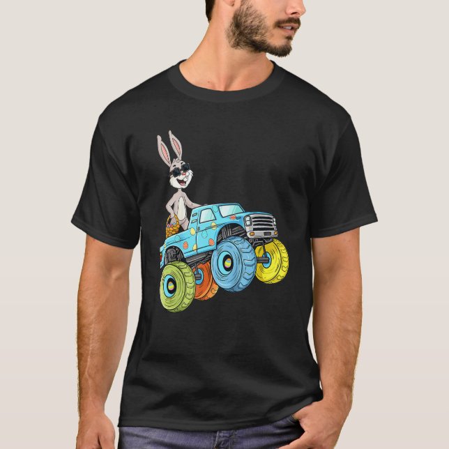 Monster Truck Bunny Eggs Easter Day Egg Hunt T-Shirt (Front)