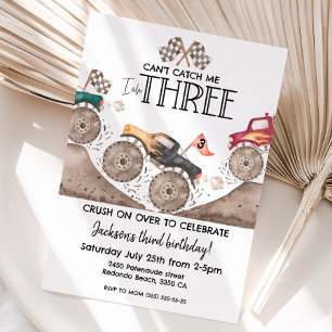 Monster Truck Can't catch me, I am three birthday  Invitation