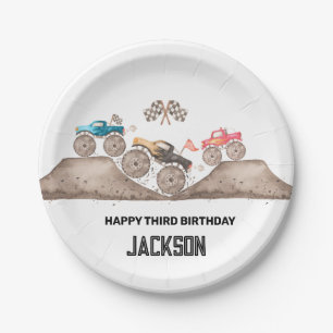 Monster Truck Can't Catch me I AM THREE Invitation Paper Plates