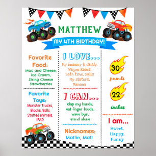 Monster Truck Cars Birthday Milestone Chalkboard   Poster