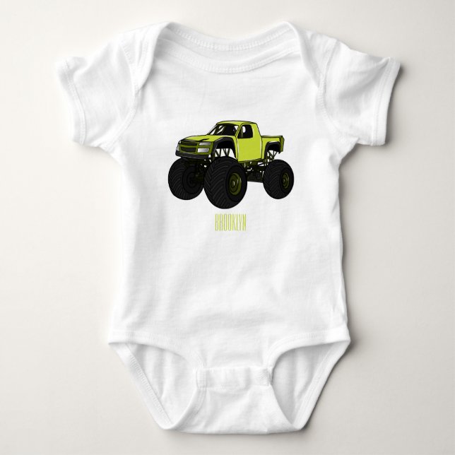 Monster truck cartoon illustration baby bodysuit (Front)