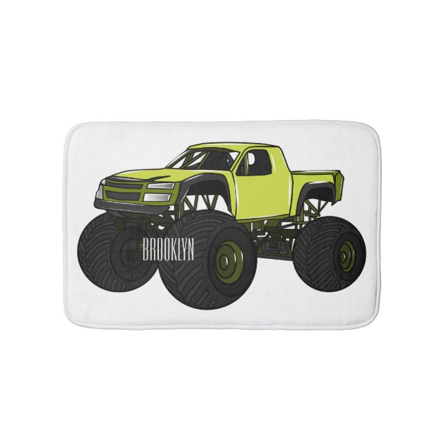 Monster truck cartoon illustration bath mat (Front)