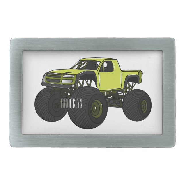 Monster truck cartoon illustration belt buckle (Front)