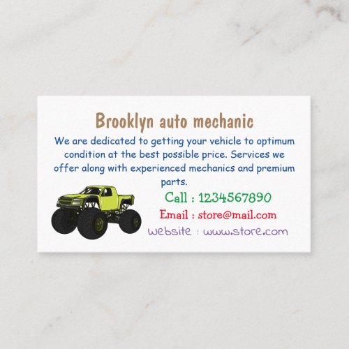 Monster truck cartoon illustration business card