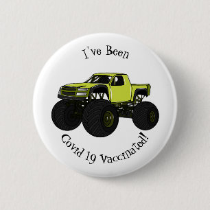 Monster truck cartoon illustration button