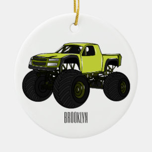 Monster truck cartoon illustration ceramic ornament