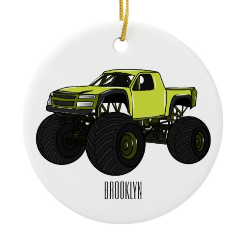 Monster truck cartoon illustration ceramic ornament