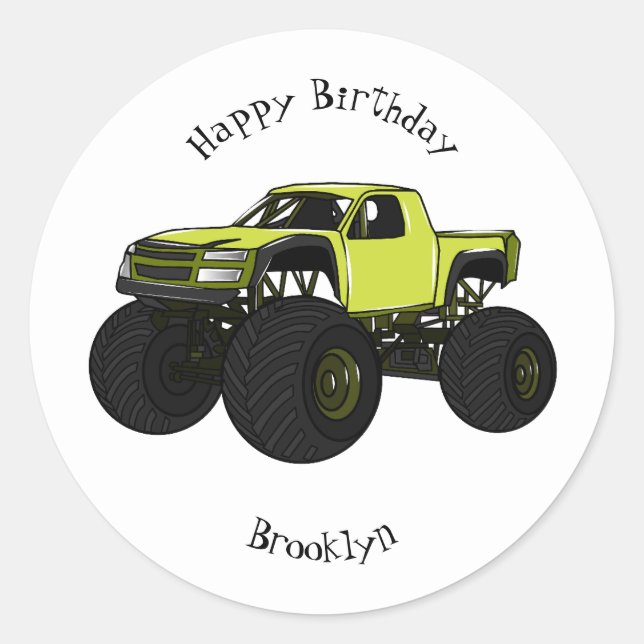 Monster truck cartoon illustration classic round sticker (Front)