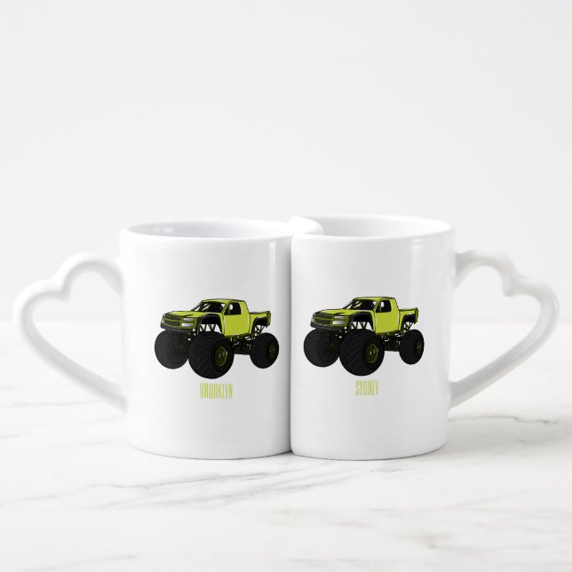 Monster truck cartoon illustration coffee mug set (Front Nesting)