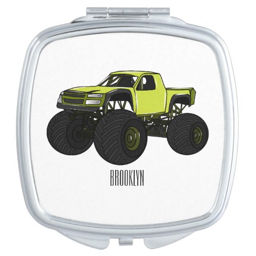 Monster truck cartoon illustration compact mirror