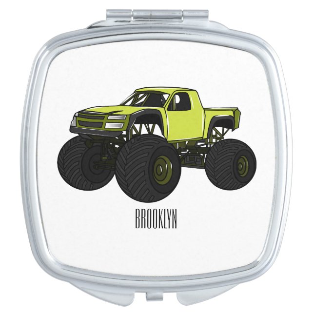 Monster truck cartoon illustration compact mirror (Front)