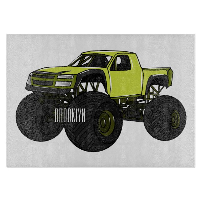 Monster truck cartoon illustration cutting board (Front)