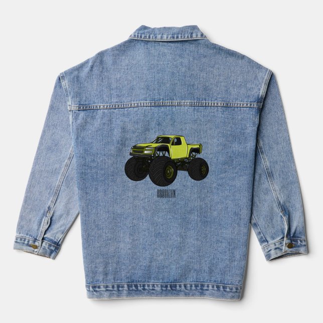 Monster truck cartoon illustration denim jacket (Back)