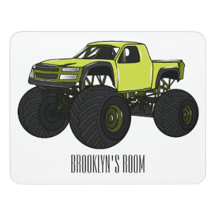 Monster truck cartoon illustration door sign