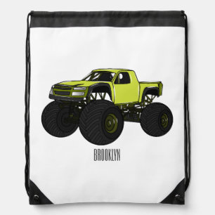 Monster truck cartoon illustration drawstring bag