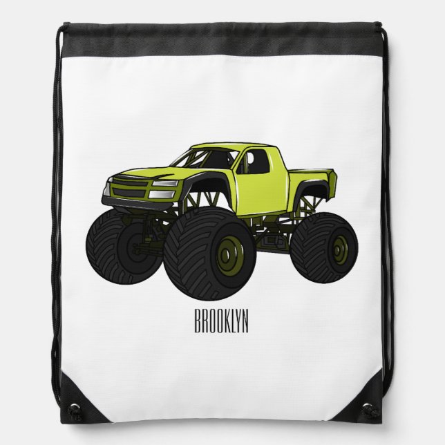 Monster truck cartoon illustration drawstring bag (Front)