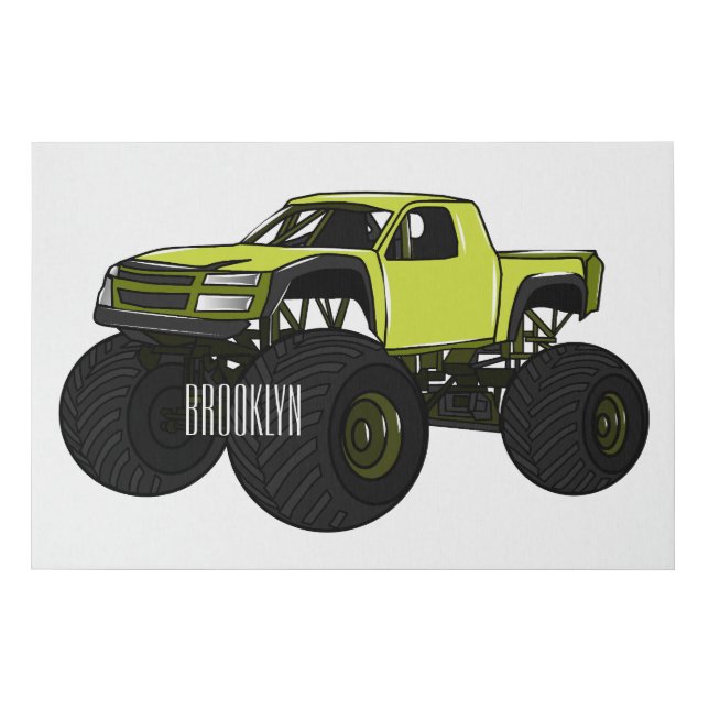 Monster truck cartoon illustration faux canvas print (Front)