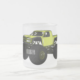 Monster truck cartoon illustration frosted glass coffee mug
