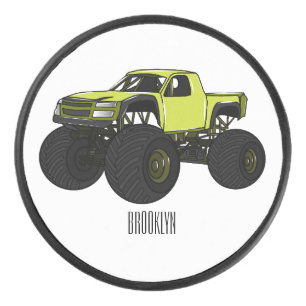 Monster truck cartoon illustration hockey puck