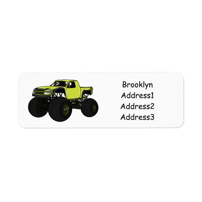 Monster truck cartoon illustration label (Front)