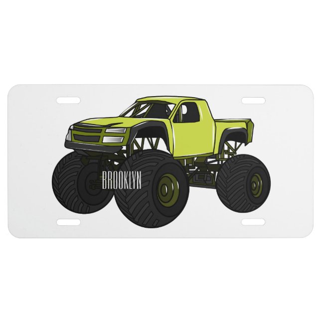 Monster truck cartoon illustration license plate (Front)