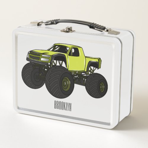 Monster truck cartoon illustration metal lunch box