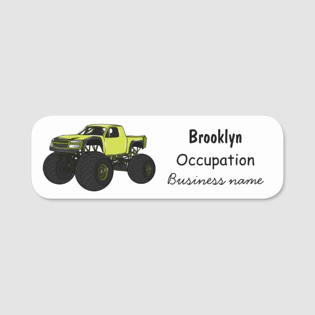 Monster truck cartoon illustration name tag (Front)
