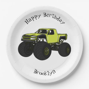 Monster truck cartoon illustration paper plates
